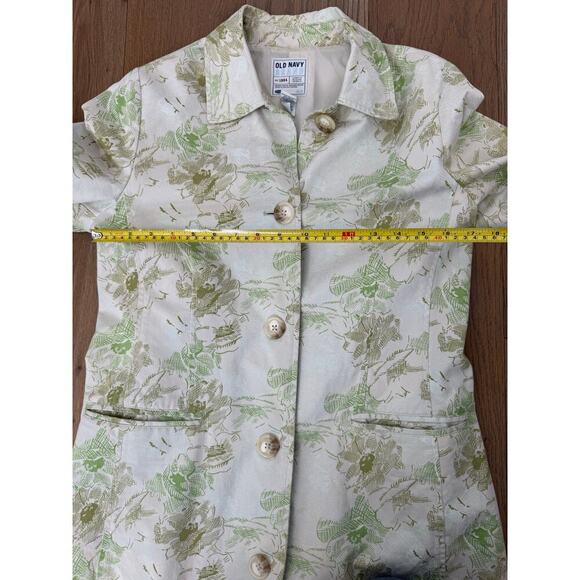Vintage‎ Y2K Old Navy Floral Botanical Trench Coat Pockets Lined Green Cream L - Picture 8 of 9